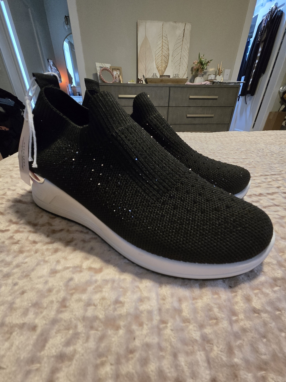 Tommy Bahama Black Slip-On Knit Sneakers with White Sole